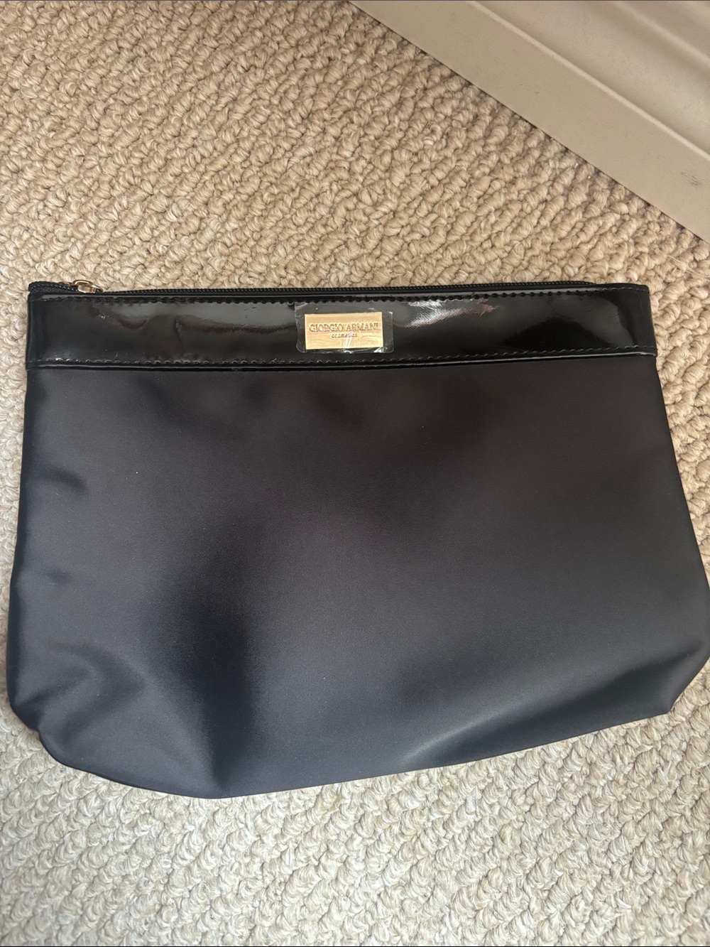 Giorgio Armani Black Cosmetic Pouch with Gold Logo Plate